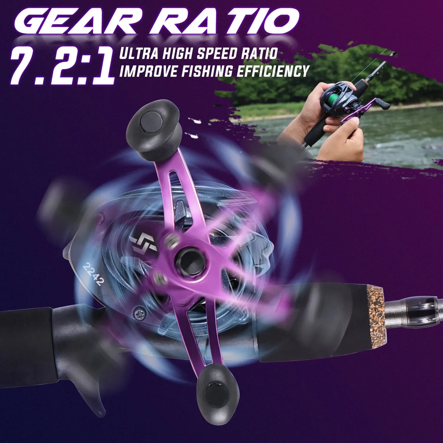 Sougayilang Fishing Rod Combo 1.7m Carbon Fiber Casting Rod and Baitcasting Reel with Free Pe Line As Gift Max Drag 8kg for Bass