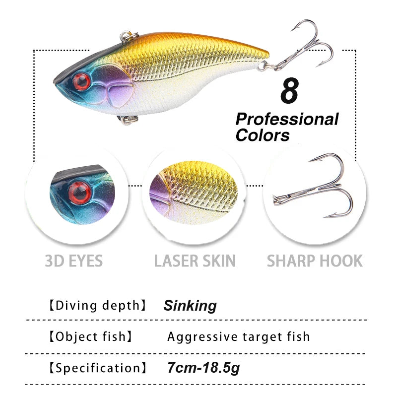 YUCONG 1PC VIB Fishing Lure 7cm-18.5g Sinking Hard Bait Shore Trolling Wobbler Vibraton Swimbait Noisy Jerkbait Bass Pesca Isca