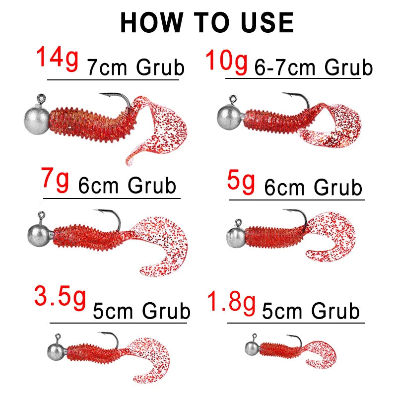 50PCS Silicone Worm Soft Bait 50mm Jig Wobblers Fishing Lure + 15pcs Jig Hook Artificial Rubber Baits Bass for Carp Pike Zander