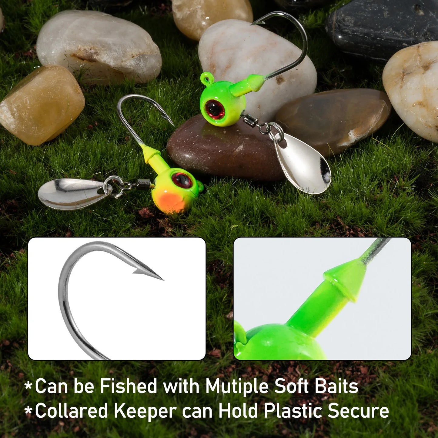 5pcs Underspin Jig Head Hook Stand Up Spinner Round Jig Blade Painted Crappie Jig Walleye Bass Trout Bluegill Saltwater