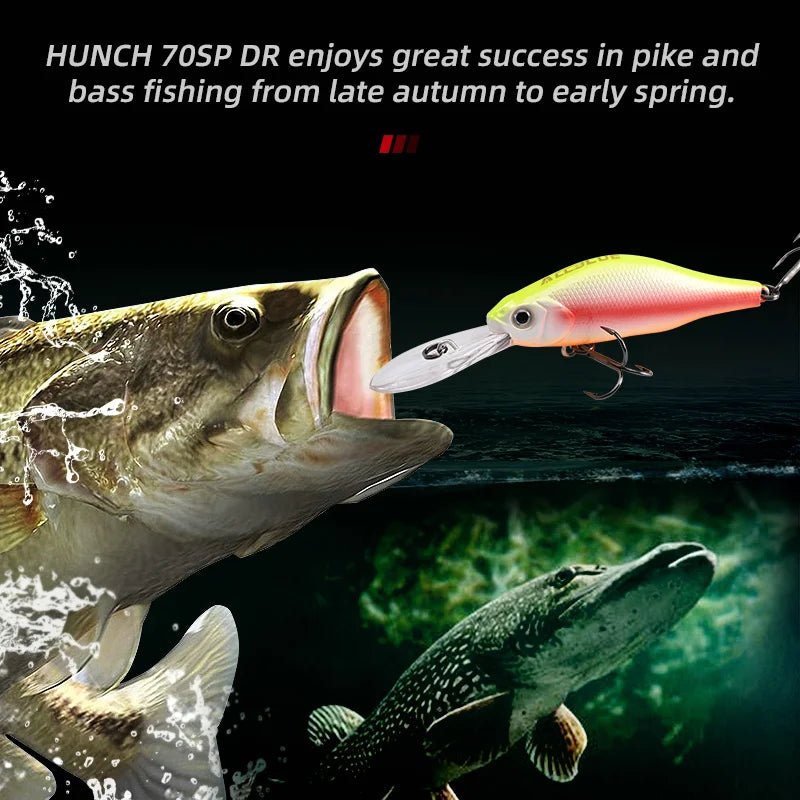 ALLBLUE HUNCH 70SP DR Professional Fishing Lure 70mm 10g Suspend Wobbler Minnow Depth 1.5-2m Bass Pike Artificial Bait Tackle