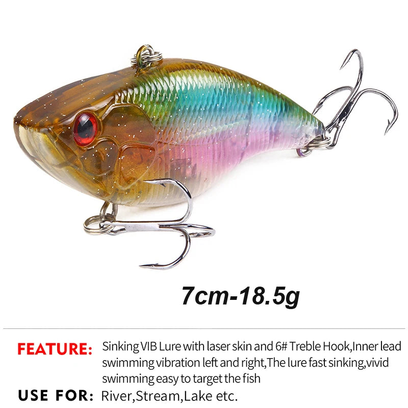 YUCONG 1PC VIB Fishing Lure 7cm-18.5g Sinking Hard Bait Shore Trolling Wobbler Vibraton Swimbait Noisy Jerkbait Bass Pesca Isca
