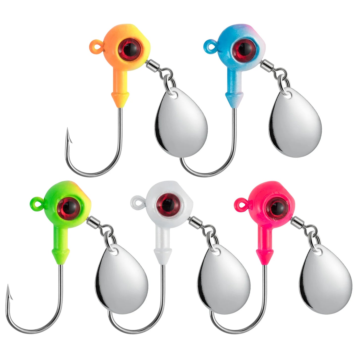 5pcs Underspin Jig Head Hook Stand Up Spinner Round Jig Blade Painted Crappie Jig Walleye Bass Trout Bluegill Saltwater