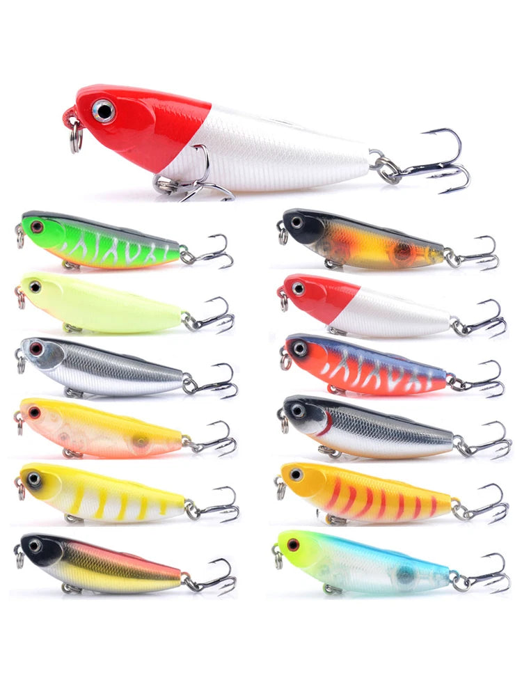 1Pc Top Water Pencil Fishing Lure 5.7cm 4.8g Floating Dog Walking Wobblers Tackle Artificial Hard Bait With 10# Hooks For Bass