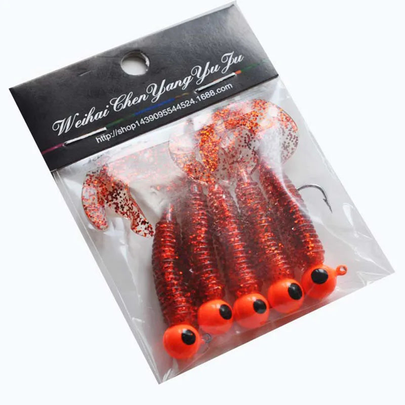 2Pcs/lot jig hook 5g 6cm soft tail lure bait worm maggot silica fishing tackle grub bait for fishing perch tackle Silicone bait