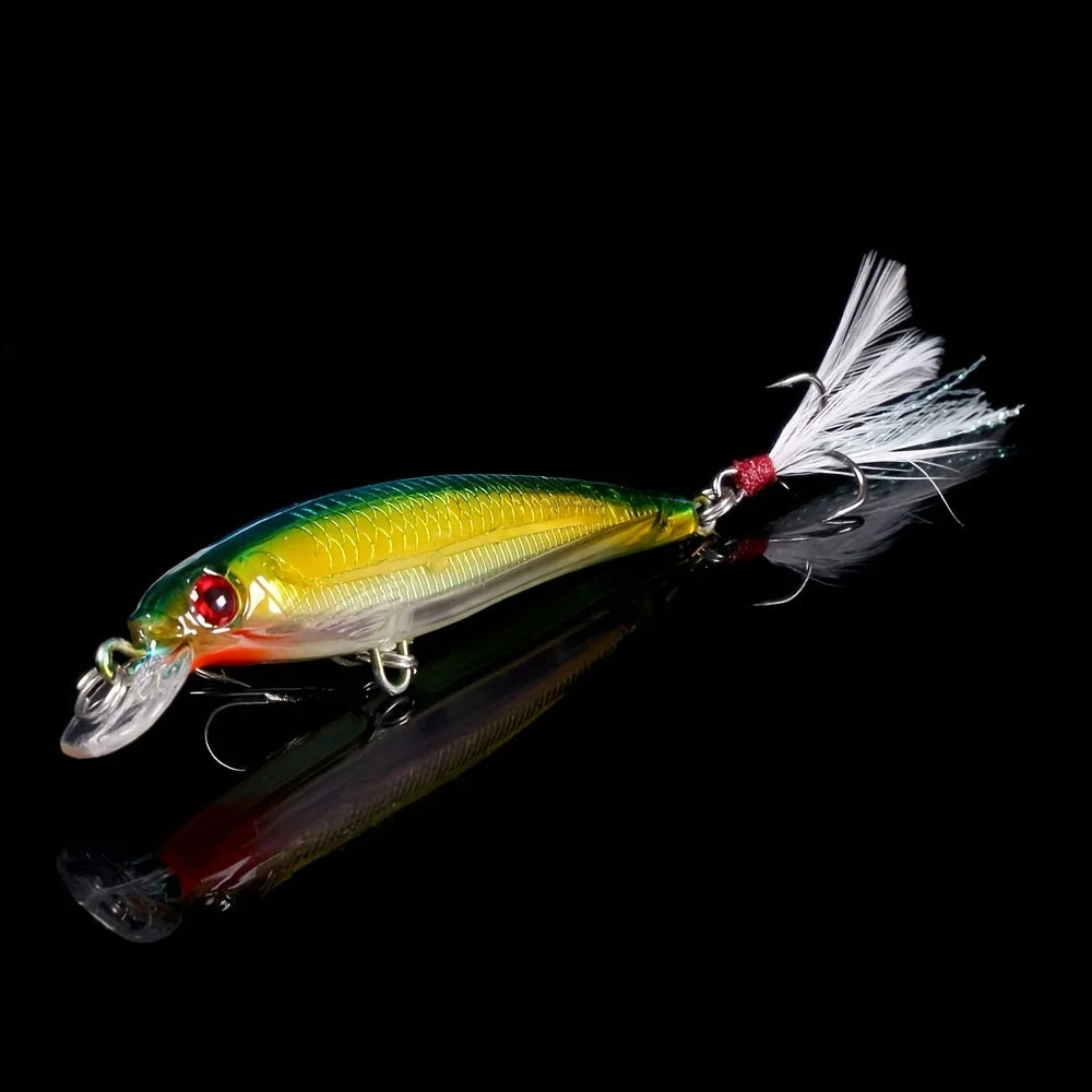 10pcs Larser Minnow Fishing Lures Set Catch Bass Faster with Feather Hook Artificial Bait Crankbait 9cm/7g