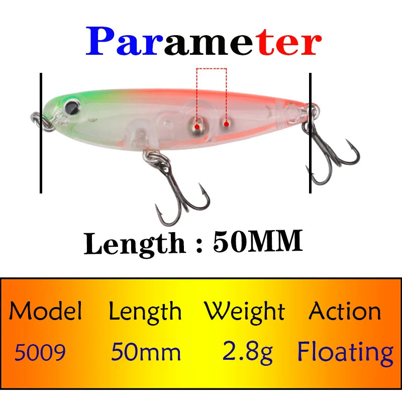 50mm 2.8g Testar Fishing Topwater Lure Surface Walk The Dog Wobblers Stickbait Floating Micro Pencil Walker for Bass Pike Trout