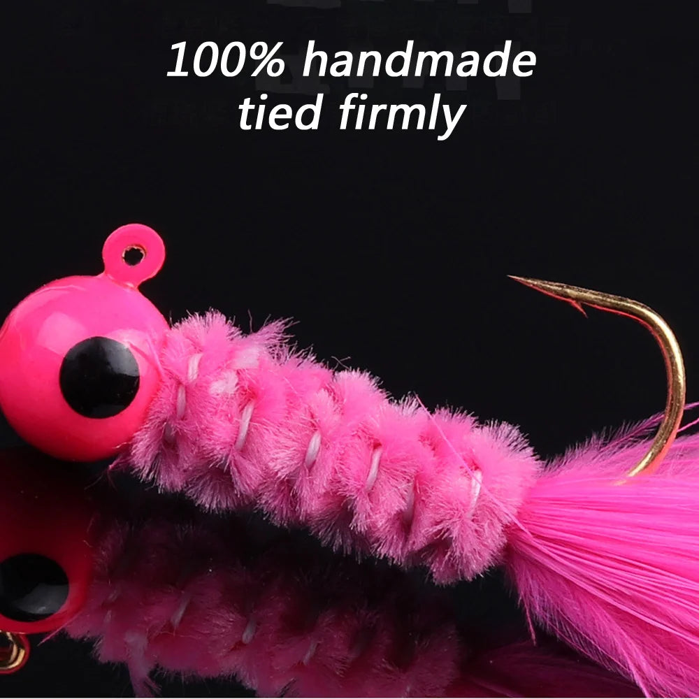 5PCS Feather Metal Jig Head Hook Fishing Crappie Marabou Lure Kit for Walleye Panfish Sunfish Bluegill Perch Bait Swimbait Pesca