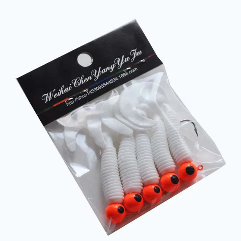 2Pcs/lot  jig hook 5g 6cm soft tail lure bait worm maggot silica fishing tackle grub bait for fishing perch tackle Silicone bait