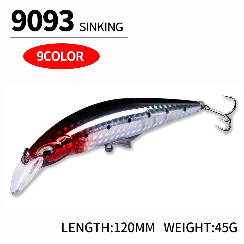 New 45g 120mm Minnow Sinking Fishing Lure Hard Plastic Trout Lure Artificial Bait Pesca Wobbler Fishing for pike bass Crankbait