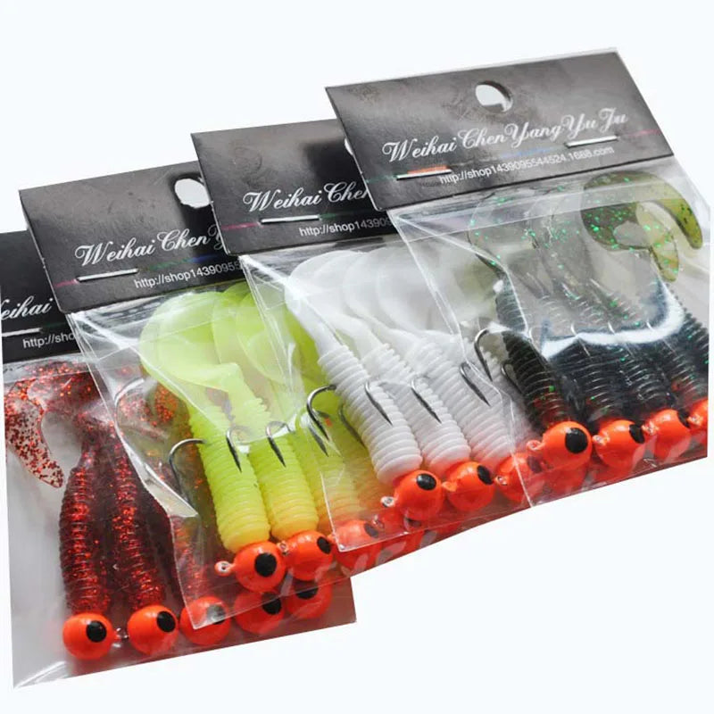 2Pcs/lot  jig hook 5g 6cm soft tail lure bait worm maggot silica fishing tackle grub bait for fishing perch tackle Silicone bait